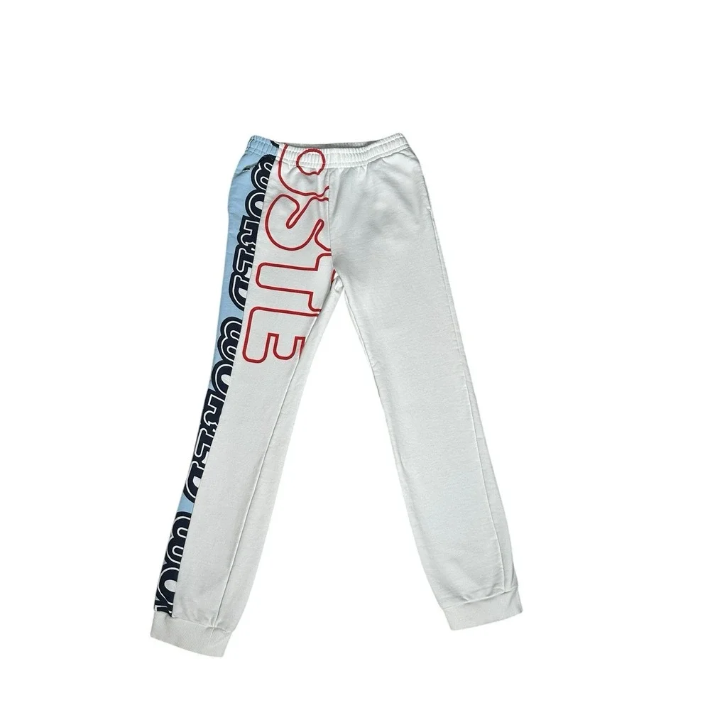 Lacoste‎ Jogger Track Pants Boys 16 Red White Side Logo Fleece Elastic Waist
